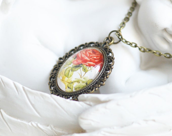 Sweet Price // Floral Motifs// Pendant metal brass with the image under glass // 2016 Best Trends // Gifts For Her