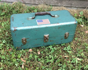 Vintage Tackle Box, Green Tackle Box, Large Tackle Box, Two Tiered Tackle Box, Tool Box, Vintage Tool Box