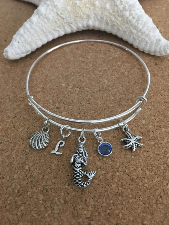 MERMAID INITIAL CHARM Bracelet w/ Sterling Silver Initial