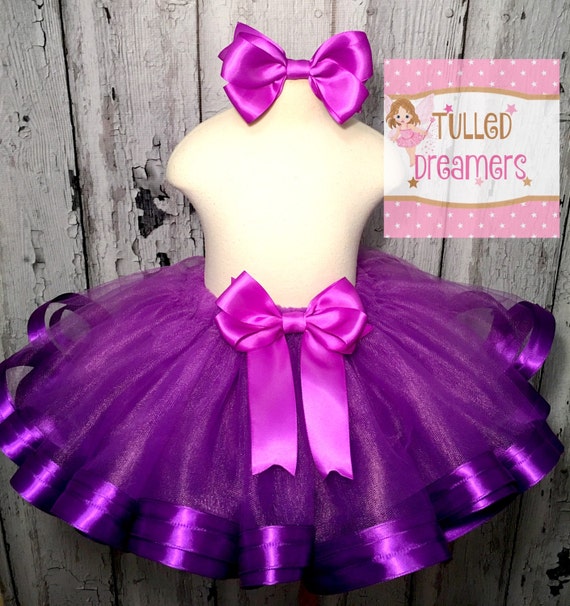Handmade Purple Ruffled Tulle Skirt With Satin by TulledDreamers