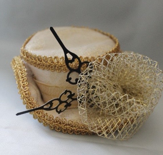 Bridal Wedding Mini Top Hat Cream and Gold Steampunk Clock Fascinator "Clockwork Gold Short" by OddLocks steampunk buy now online