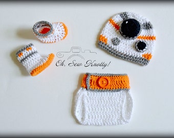 Star Wars Baby BB-8 Droid Sphero Sci-Fi Crochet Hat & Diaper Cover Handmade Crochet Hat-Crochet Beanie Set, Outfit, Costume, Photo Prop
