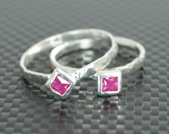 Square Ruby Ring, Ruby Solitaire, Ruby Silver Ring, July Birthstone Ring, Square Stone Mothers Ring, Silver Band, Square Stone Ring