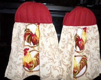 TWO Kitchen Towel, Rooster, Over the Oven Door, Gift Idea