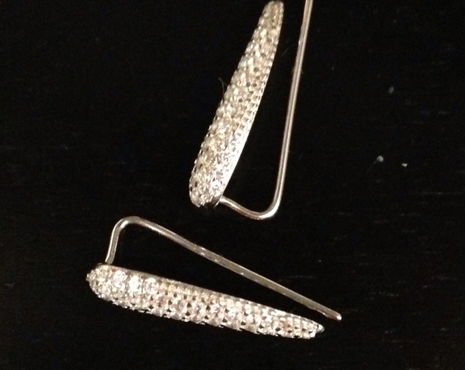 Storewide 25% Off SALE Vintage Sterling Silver Diamond Encrusted Designer Earrings Featuring Elegant Tapered Design Finish