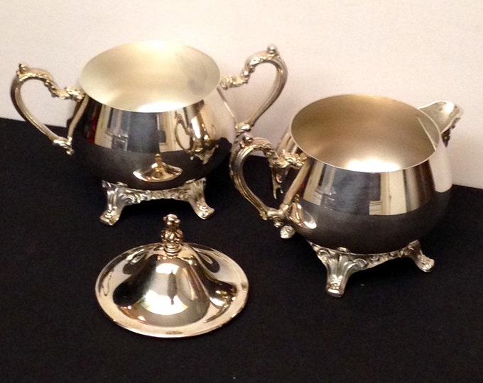 Storewide 25% Off SALE Vintage Oneida Silver Plated Matching Footed Cream & Double Handled Sugar Bowl Featuring Beautiful Victorian Style Sc