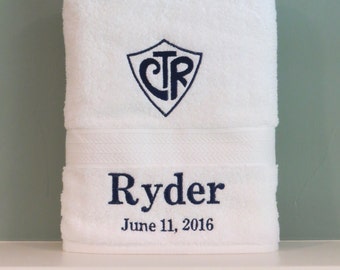 CTR Choose the Right Mormon baptism towel personalized LDS gift for child or Mission gift