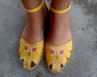 Leather Sandals Handmade Yellow Leather Shoes Vintage Style Leather Shoes Summer Sandals "BONECA"
