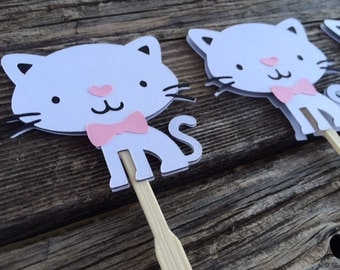Kitten Cat Cupcake Toppers - Cat Party, Kitten Party, Birthday Party, Party Decorations
