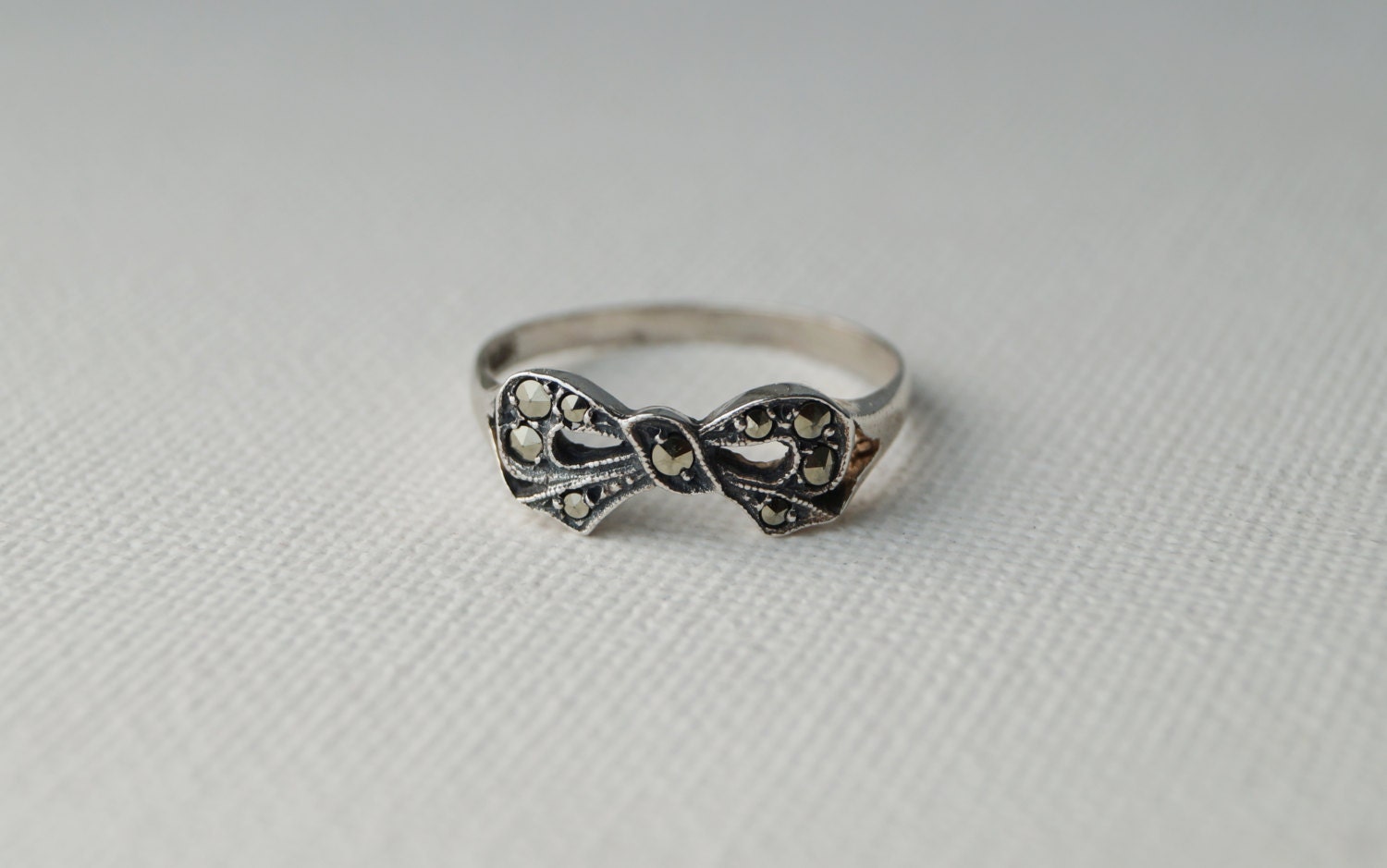 Vintage Sterling Silver Marcasite Ring Silver Bow Ring