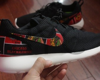 Chicago Blackhawks Hockey Nike Roshe Run Black Custom