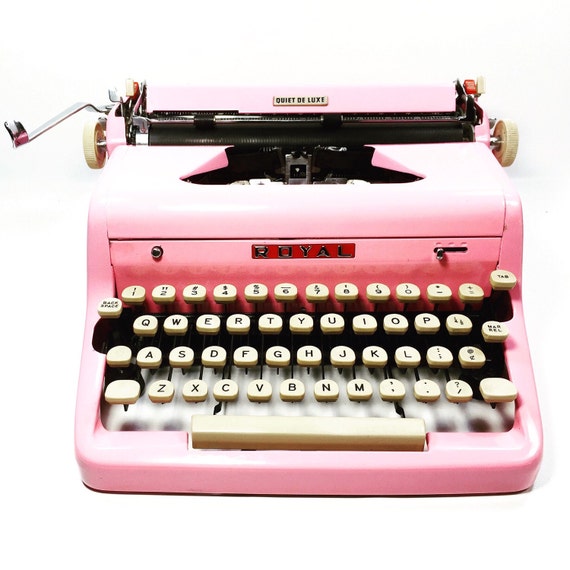 Pink 1950s Royal Quiet Deluxe Typewriter in Pink with New Typewriter Ribbon Installed