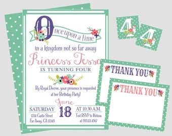 Storybook Princess Birthday Invitation. Once Upon A Time Princess Party Invitation. Digital, Printable Invitation Set. Thank You Card, More!