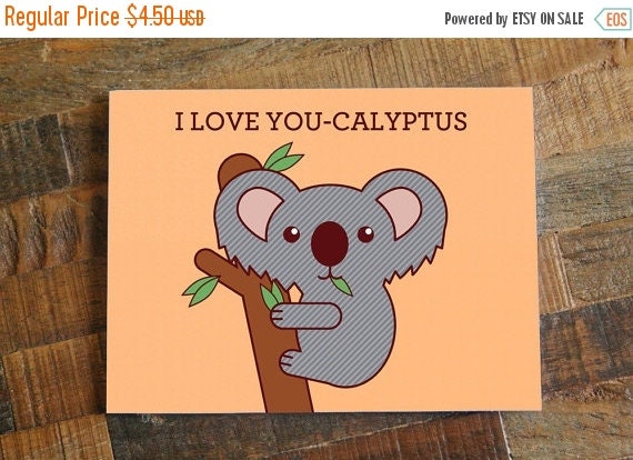 I Love You-calyptus Card Cute Koala Animal Pun by TinyBeeCards