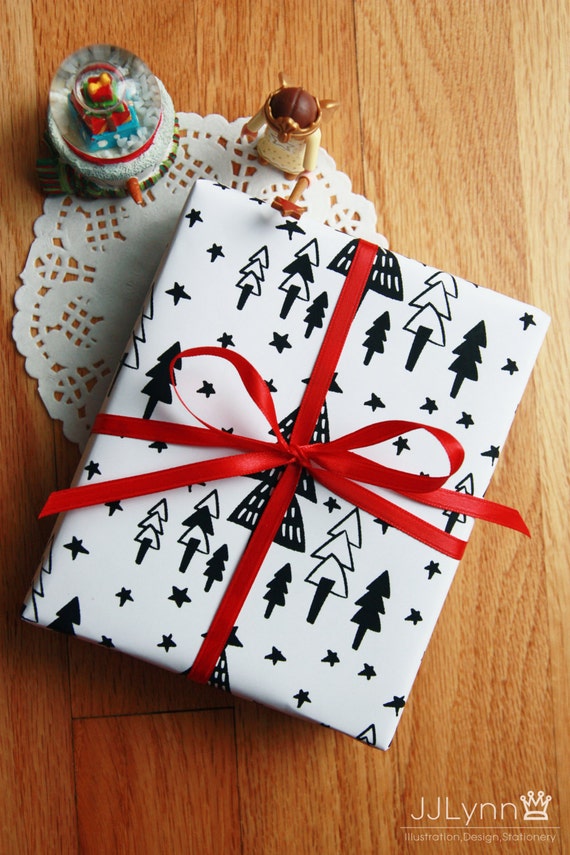 Items similar to printable gift wrapping paper with illustrations / Christmas tree wrapping
