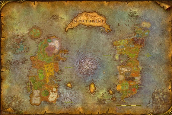 World Map Warcraft Azeroth Map Northrend Map Poster Pints