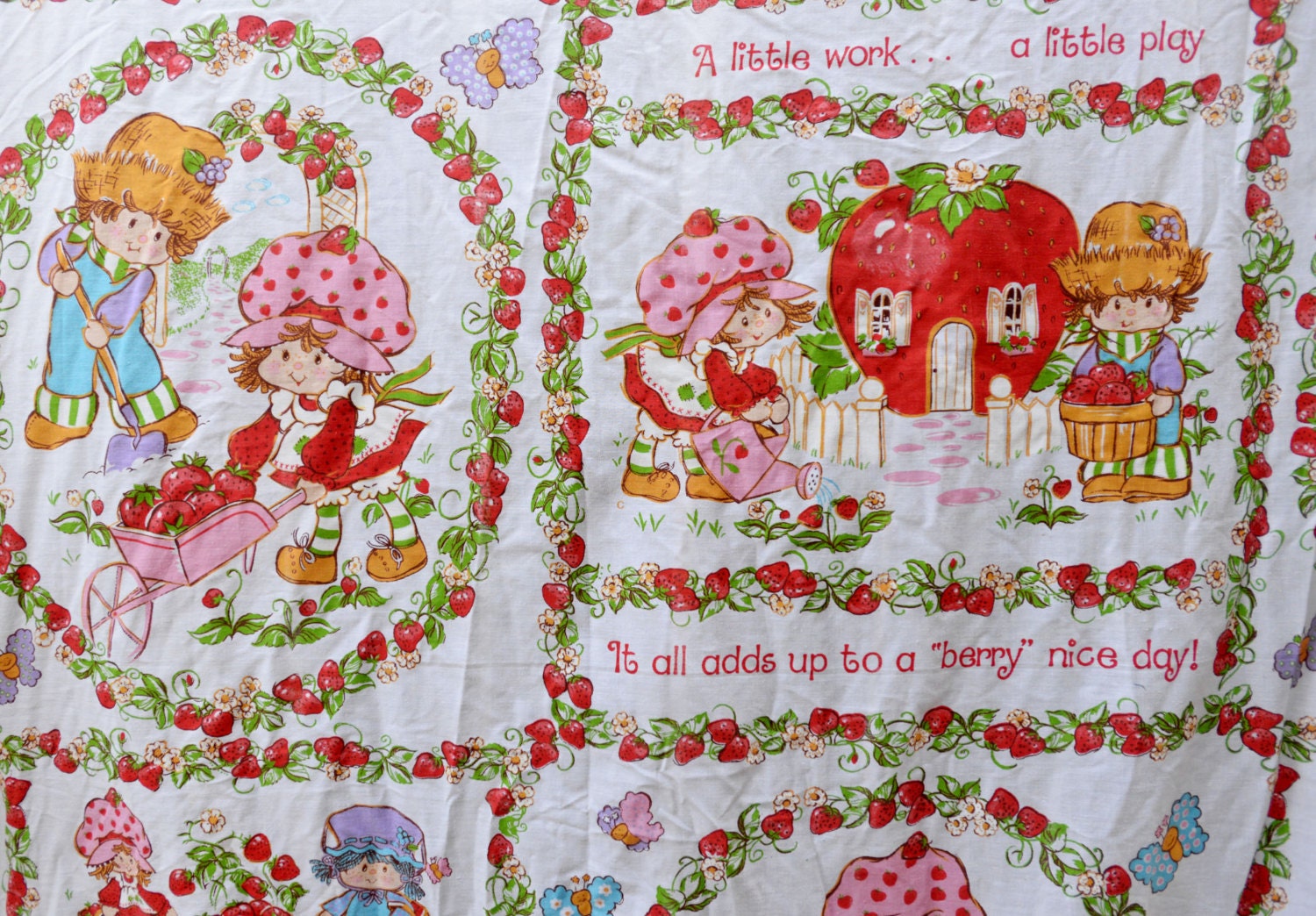 Vintage Strawberry Shortcake Twin Bed Cover with Ruffle