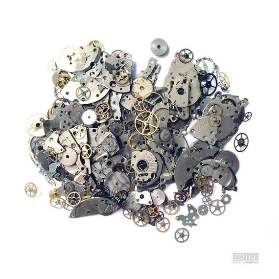 Assorted Watch Parts, Cogs and Gears, Wheels, Hands, Steampunk 50 grams by MintJewelrySupplies steampunk buy now online