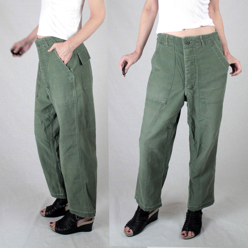 Vintage 1950s army pants waist 29/Cotton military high-waisted