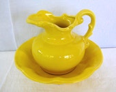 Vintage 1940s McCoy Yellow Pottery Water Pitcher & Bowl Set Nice Birthday Gift Made in USA Pottery Nice Clean Vintage 1940s McCoy Yellow Pottery Water Pitcher & Bowl Set Nice Birthday Gift Made in USA Pottery Nice Clean