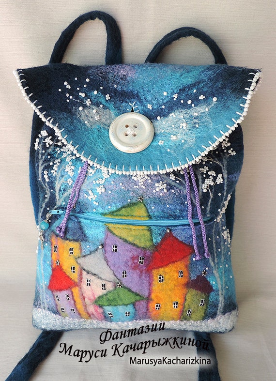 20 off Wool backpack with button Felted backpack Backpack