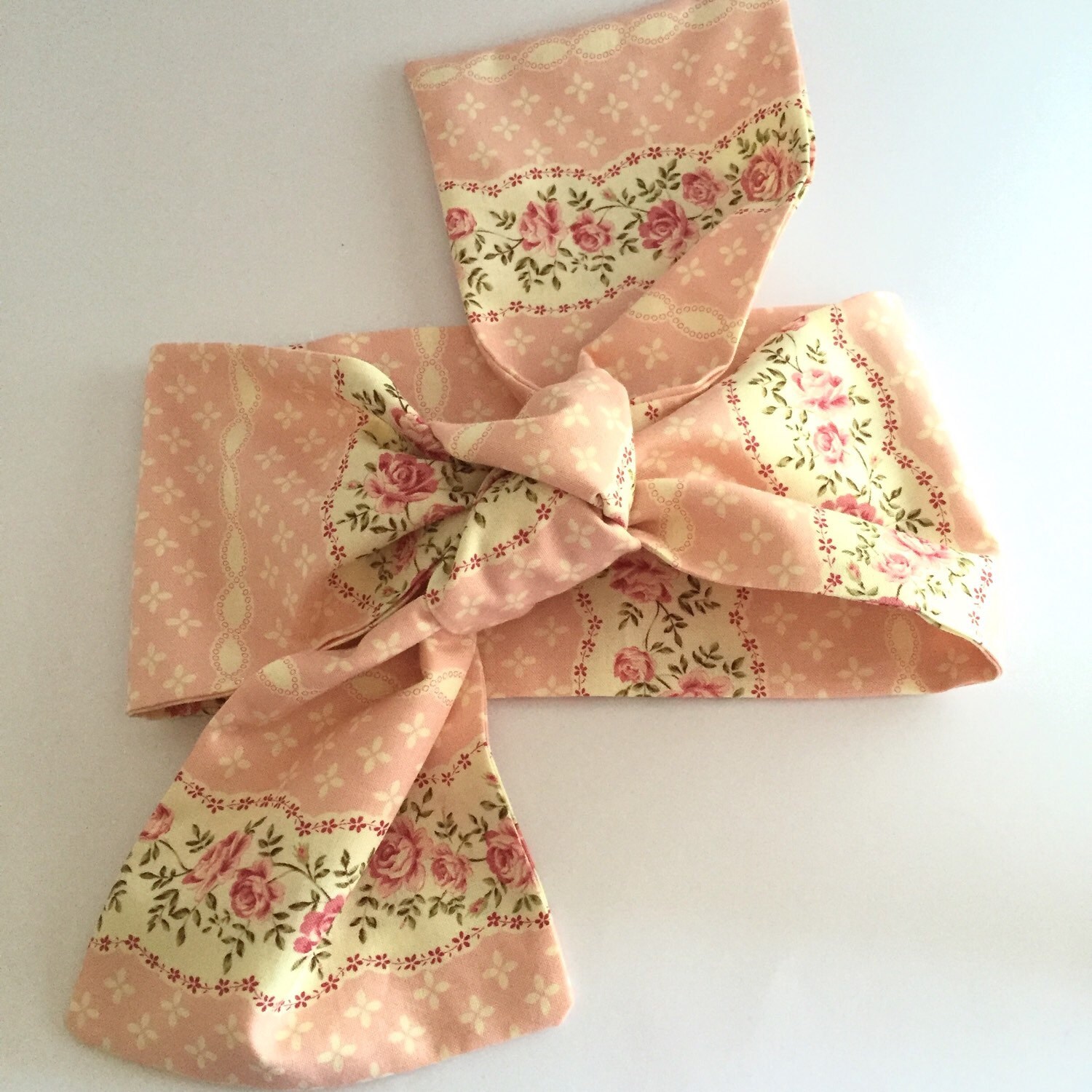 Baby Toddler Peach Pink Flower Headwrap Bow Fabric Wrap Floral