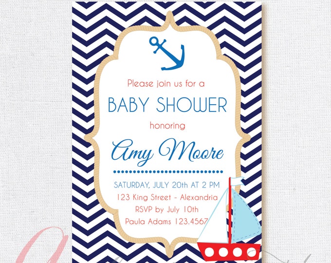 Nautical Baby Shower invitation. Navy Babyshower invite. Printable. Invitacion Babyshower