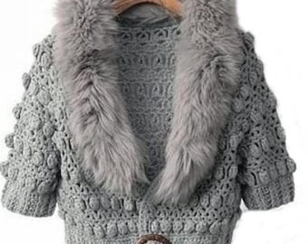 Veste Lady avec un collier pelucheux, crochet / sur commande