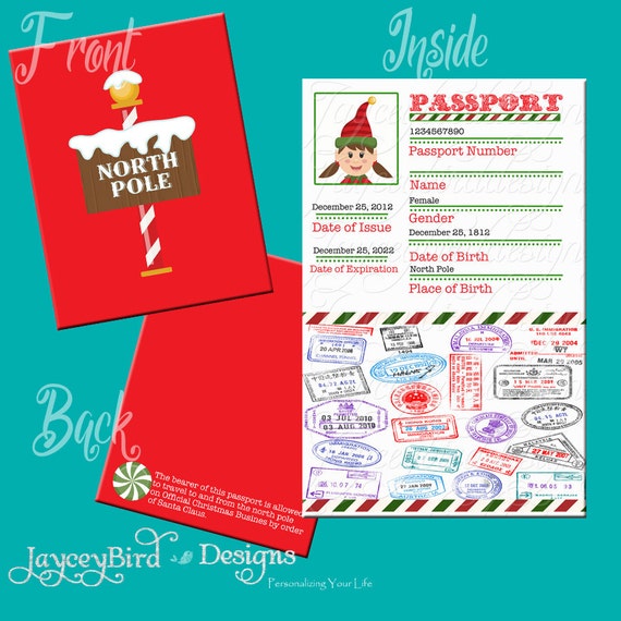 Items similar to Elf Passport Printable Christmas North Pole Boy or ...