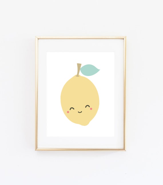 Lemon Nursery  Wall  Art  Printable Cute Kawaii Fruit  Baby 