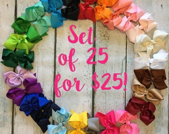 10% OFF!! 6-inch bows - Set of 25- Bow Clips, Alligator Clips, Girl Bows, Cheap Bows, Baby Bows, Dollar Bows, Little Girl Bows, Hair Bows