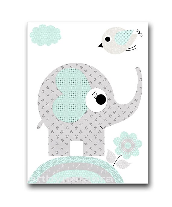 Mint Grey Elephant Wall Decor Instant Download Print Digital