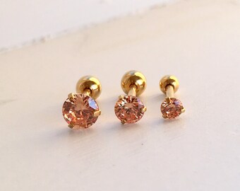 Cartilage Tragus Earring.Round CZ Cartilage Tragus Earring. 16 gauge. 2 mm,3 mm 4 mm 5 mm. S1.