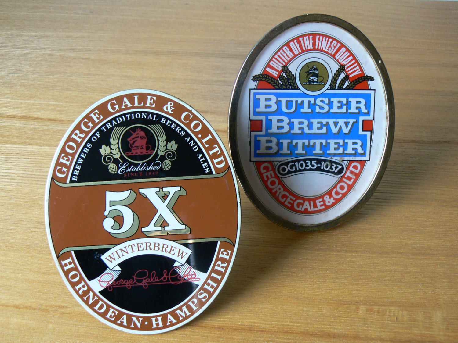 Two Beer Pump Badges from a Local Brewery here in Hampshire UK
