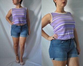 Vintage 60s Purple Crop Top 70s Crop Top 70s Tank Top Sleeveless Shirt Mid Century Blouse 60s Mod Top Preppy Tank Top Summer Beach Blouse