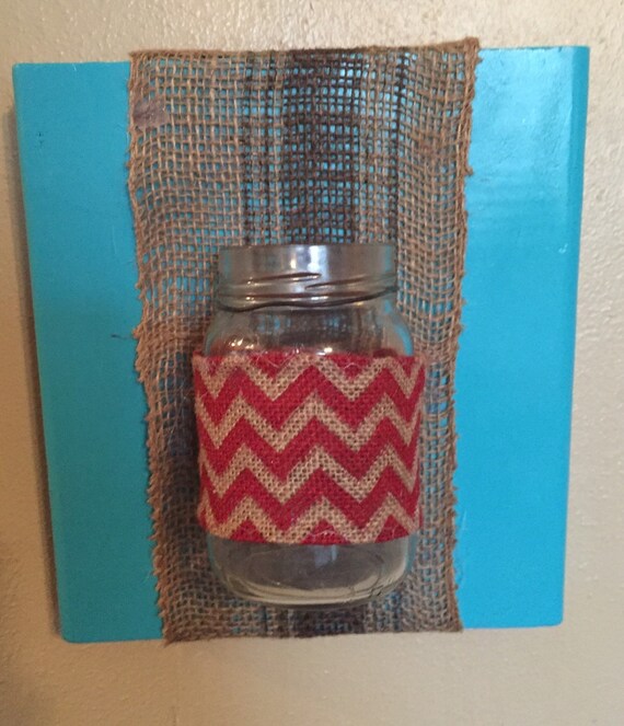 Mason Jar Wall Hanging with Burlap Ribbon by RusticSignJunkie