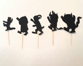 Where the Wild Things Are black brown or white silhouette cupcake toppers 6 or 12