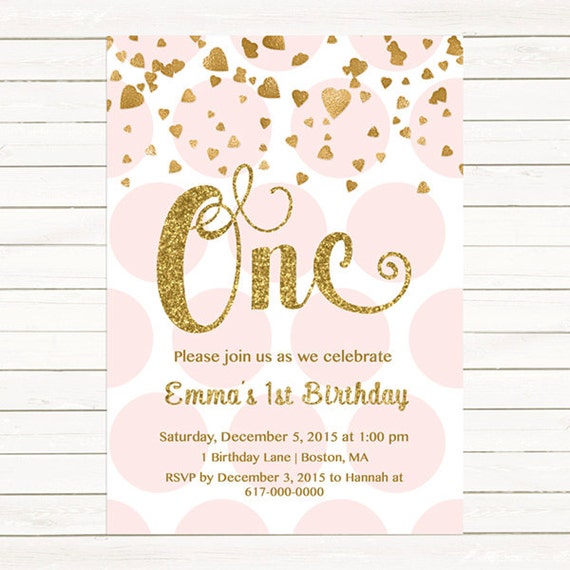 Pink And Gold First Birthday Invitations 8