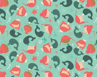 100 % Cotton - Mermaid Fabric - Under the Sea Mermaids in Aqua - Camelot Fabrics - Quilting Cotton - Fabric by the Yard - Quilting Fabric