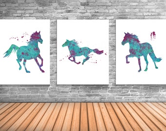Horse Art, Equestrian Decor, Set of Three Art Prints For Horse Enthusiast - HS1