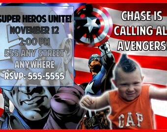 Captain America Super Hero Photo Birthday Invitation