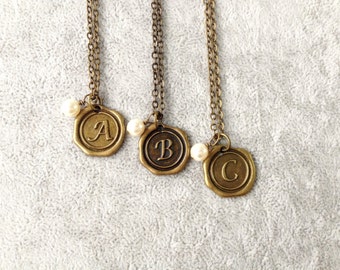 Wax Seal jewelry,bridesmaid monogram,bridesmaid gift necklace,Wax Seal Necklace,monogram necklace