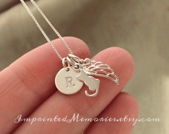 TINY Cat Memorial Necklace - In Memory of a cat Necklace - Sterling Silver cat necklace - My Angel Whiskers loss of cat jewelry kitty