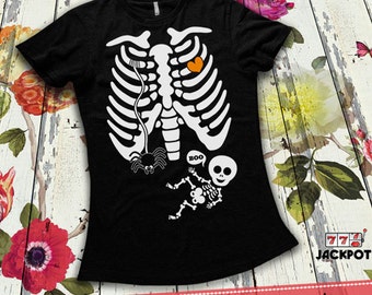 Pregnant Skeleton Shirt Pregnant Halloween Costume Pregnancy Announcement Maternity Skeleton T Shirt Halloween Maternity Shirt Ladies MD-555
