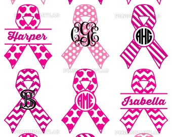 Awareness Ribbons SVG Cut Files - Monogram Frames and Patterned Split Ribbons - Breast Cancer Cut Files for Vinyl Cutting Machines