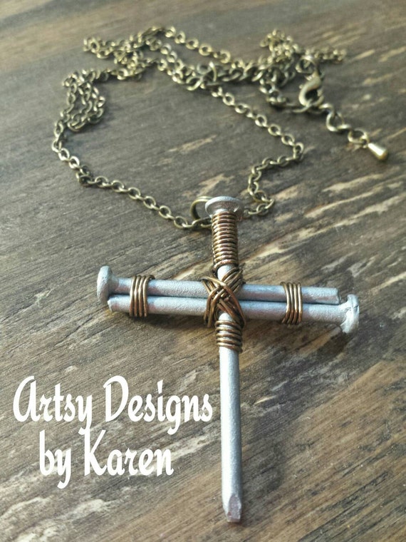 Rustic Nail Cross Necklaces Three Nail Cross Necklaces Wire