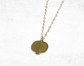 Nature necklace, pomegranate necklace, jewish necklace, Judaica jewelry, gift under 50, dainty necklace, gift for her, tiny charm, 14K gold.