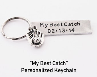 MY BEST CATCH Personalized Baseball Keychain. My Best Catch. anniversary gift, Boyfriend girlfriend Keychain. Husband wife Keychain.