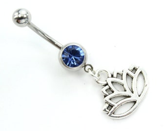 Lotus Belly Ring. Lotus Flower Navel Ring. Flower Belly Ring. Flower Belly Button Ring. Bohemian Navel Piercing. Hippie Lotus Belly Piercing