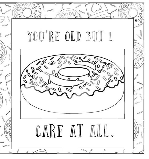 Donut Adult Coloring Page Card and Envelope To Color Grand